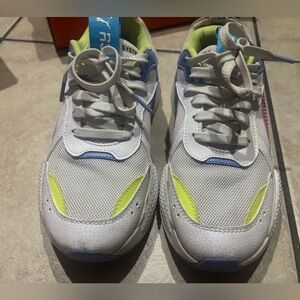 Puma White Sneakers with Lime Green & Light Blue Accents